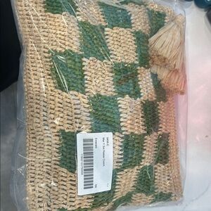 Woven Green and Tan Cosmetic Bag